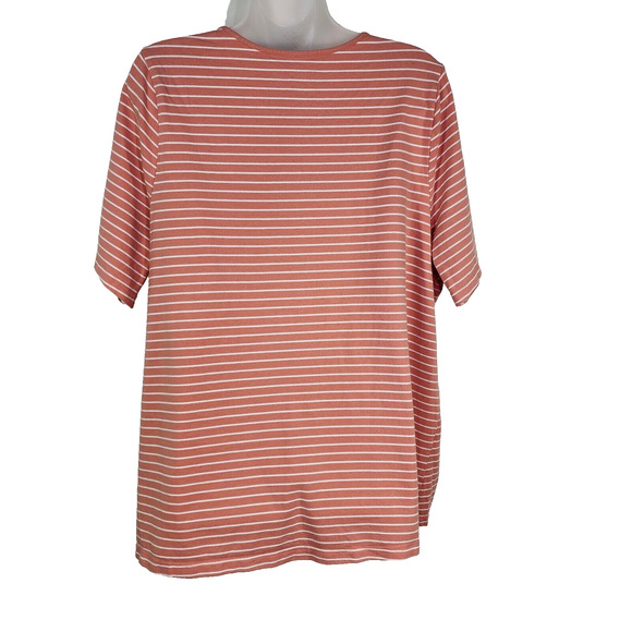 Catherines Women T Shirt 0X Striped Suprema Collection Peach V Neck Short Sleeve - Picture 2 of 11